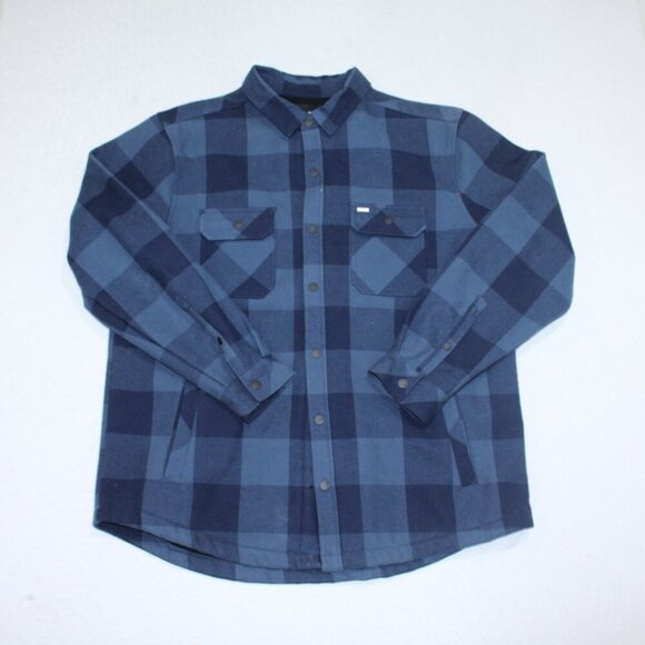 Hurley Men Black and Blue Flannel Jacket Long Sleeve Size 2XL Missing Buttons - Picture 1 of 10